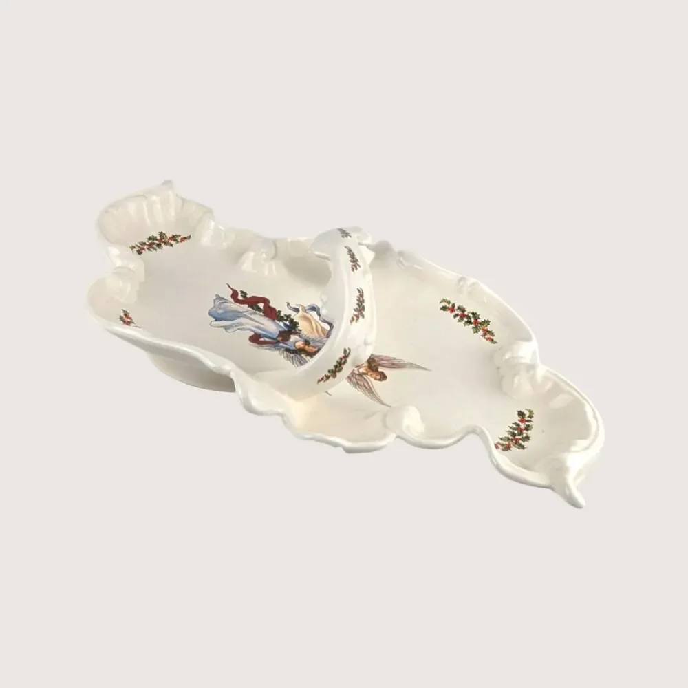 Vintage Handmade Ceramic Christmas Holiday Handled Tray